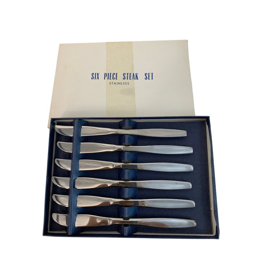 Vintage 70s Stainless Steel 6 Piece Steak Knife Set Original Box 7459 EUC